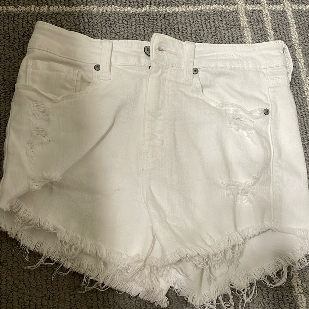 Eunina white Jean shorts lulu high rise cut off shortie size small
